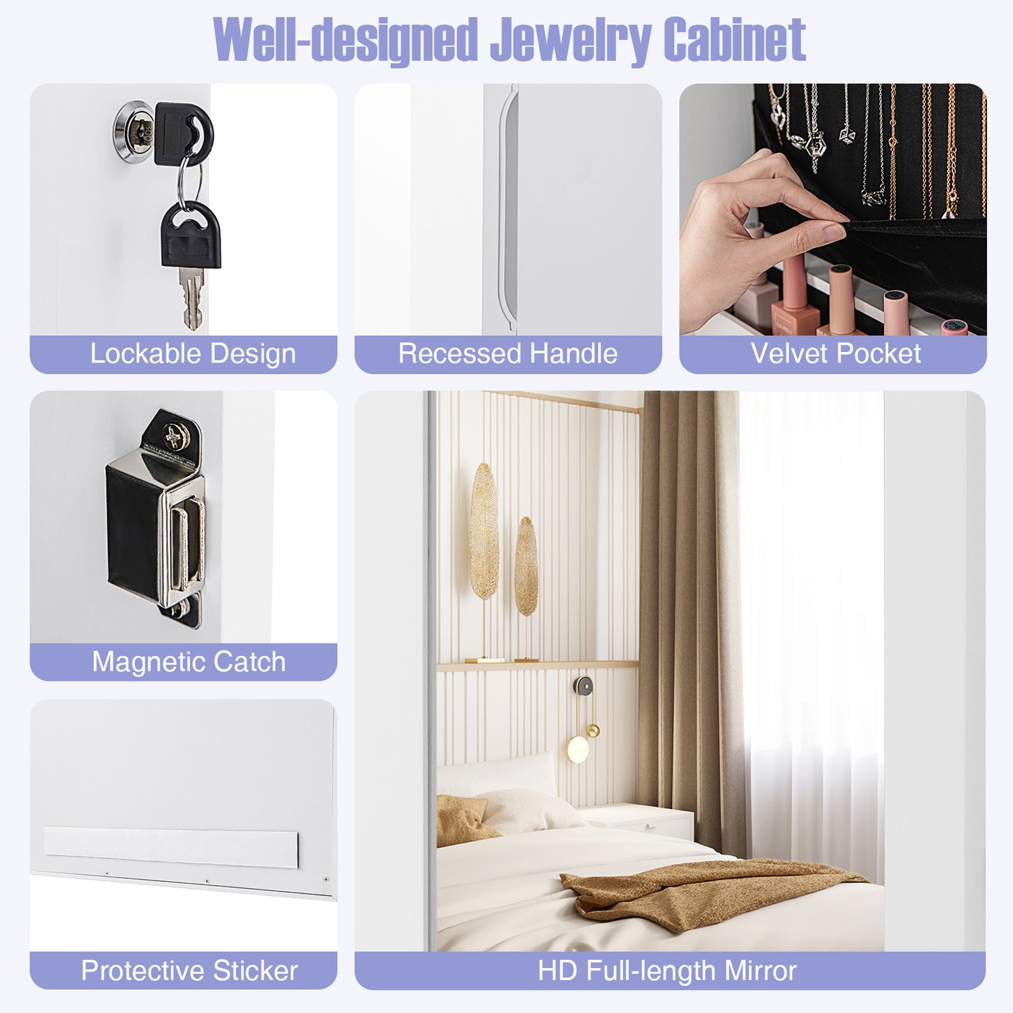 Wall Mount Mirrored Jewelry Cabinet, LED Lights, White Jewelry Armoires at Gallery Canada