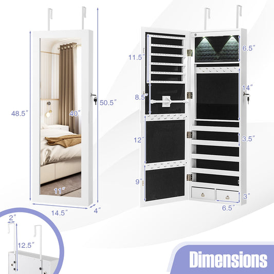 Wall Mount Mirrored Jewelry Cabinet, LED Lights, White Jewelry Armoires White at Gallery Canada