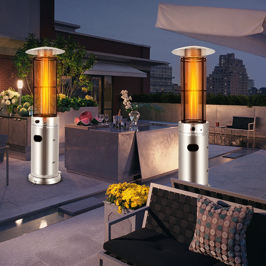 40000 BTU Stainless Steel Round Glass Tube Patio Heaters, Silver Patio Heaters Silver at Gallery Canada