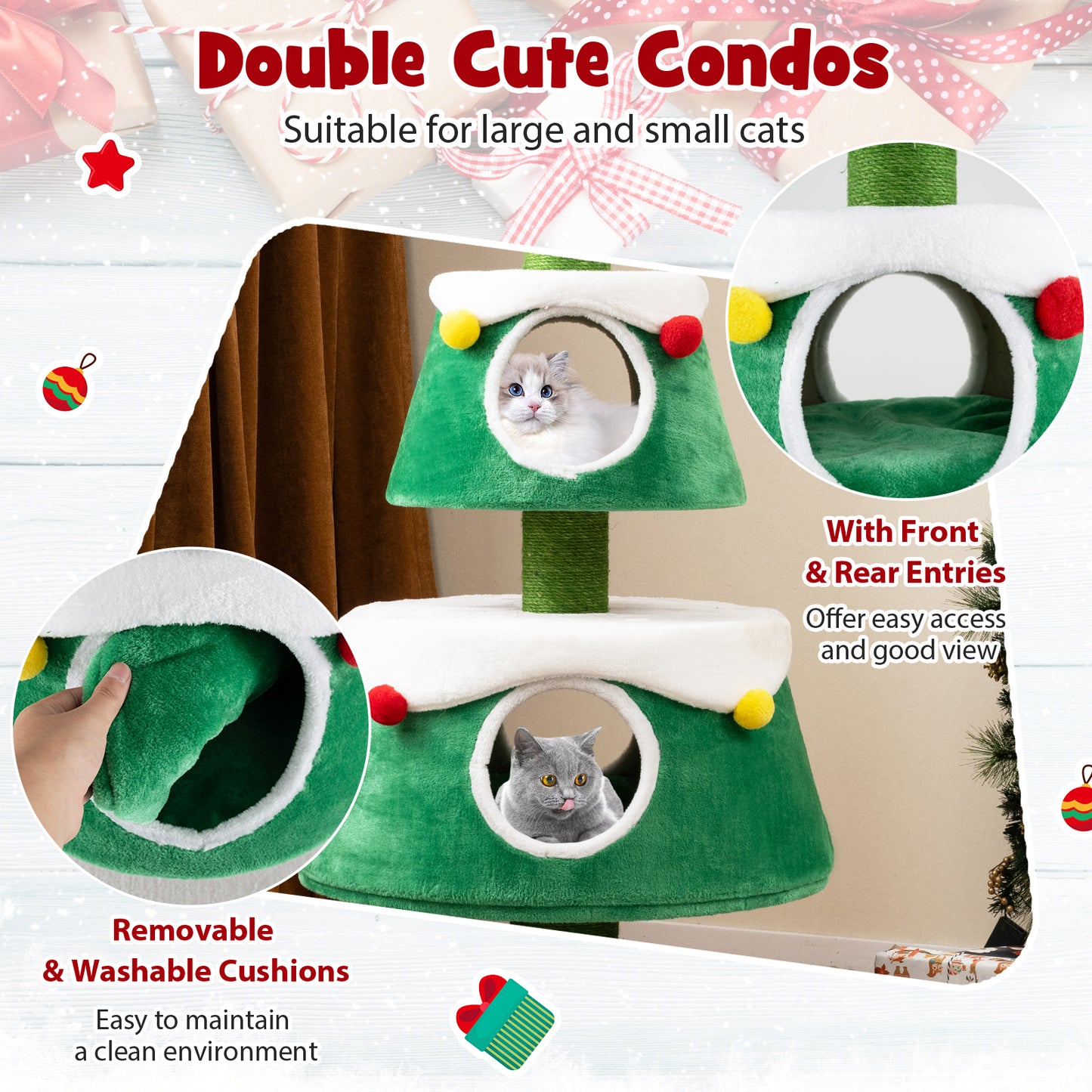 Christmas Cat Tree, Indoor Cat Tower, 2 Condos, Green Cat Trees Condos & Scratchers at Gallery Canada