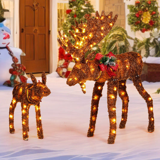 2 Pieces Lighted Moose Family with 170 LED Lights and Zip Ties, Brown Christmas Decor & Accessories Brown at Gallery Canada