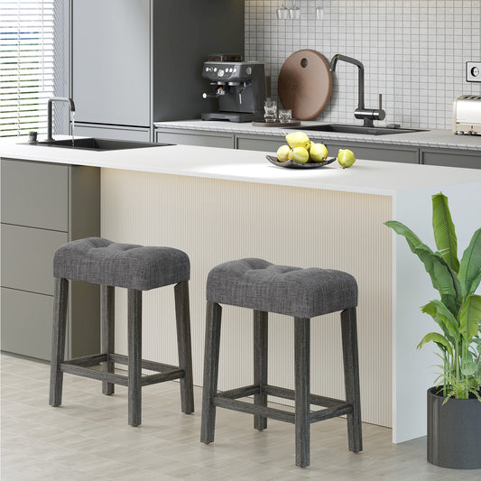 24 Inch Set of 2 Saddle Bar Stools with Padded Seat, Gray Bar Stools Gray at Gallery Canada