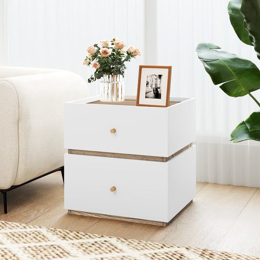 Modern Nightstand, 2-Drawer Storage, Natural White Nightstands Natural & White at Gallery Canada