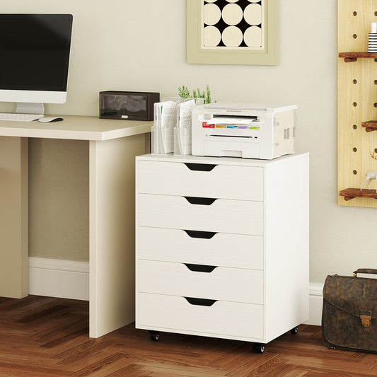 5 Drawer Mobile File Cabinet with Wheels for Living Room, White File Cabinets White at Gallery Canada