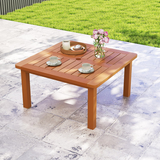 Table basse de patio avec trou pour parapluie, finition à l'huile de teck, naturel