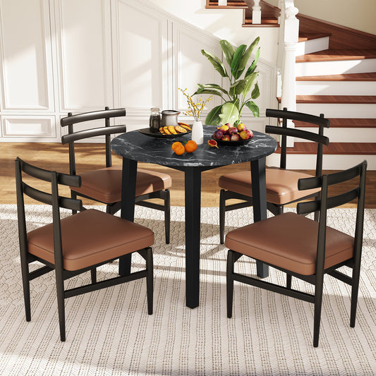 35 Inch Round Dining Table, Rubber Wood Legs, Marble Veneer Top, Black Dining Tables Black at Gallery Canada
