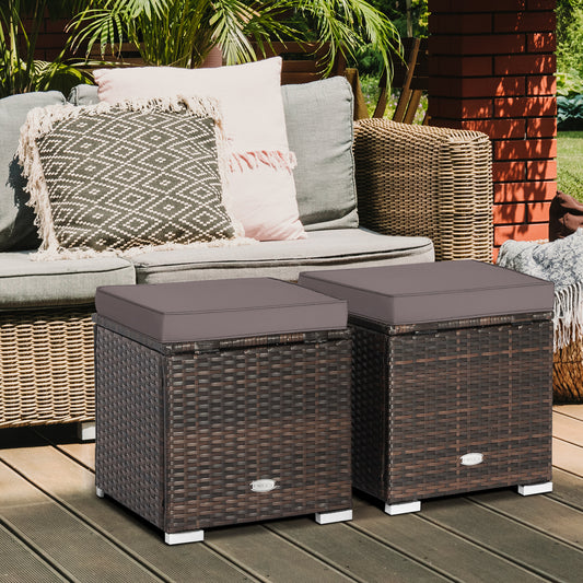 Patio Ottoman With Removable Cushions, 2 Pieces, Gray
