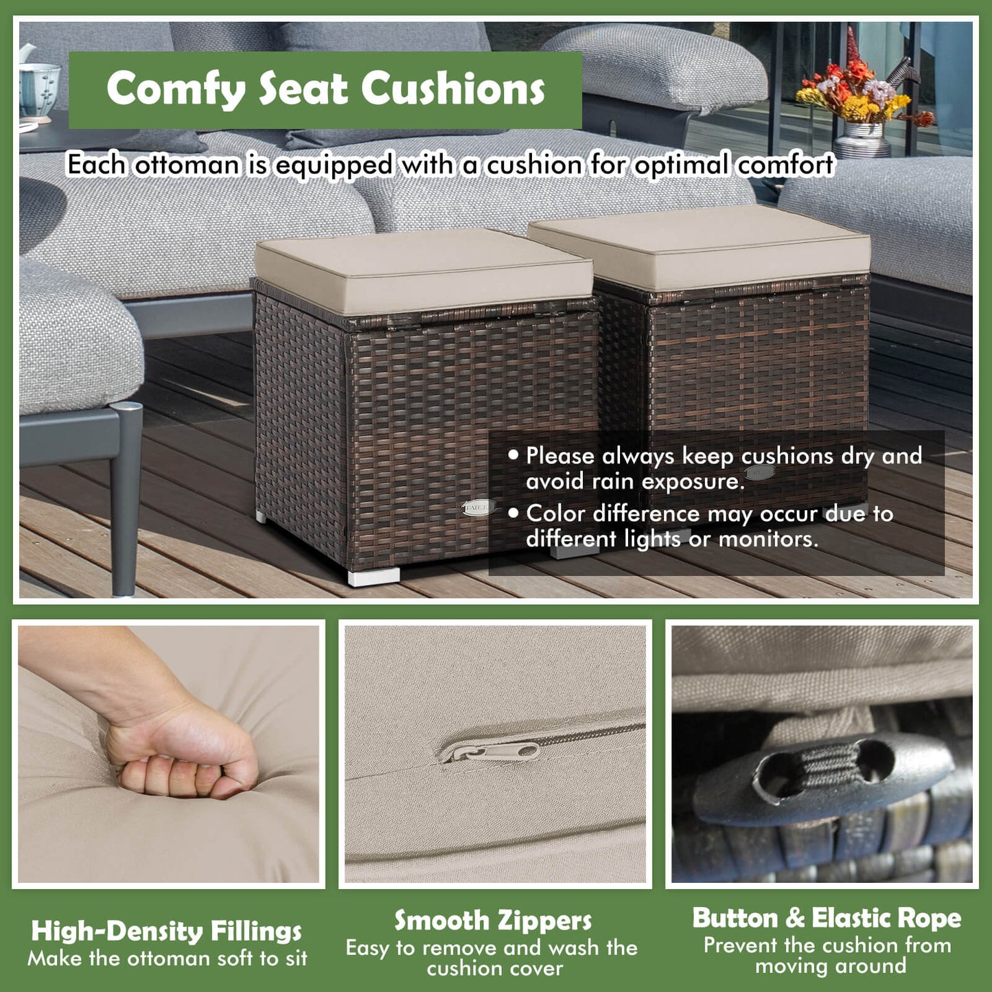 2 Piece Patio Ottoman, Removable Cushions, Brown Outdoor Seating & Patio Chairs at Gallery Canada