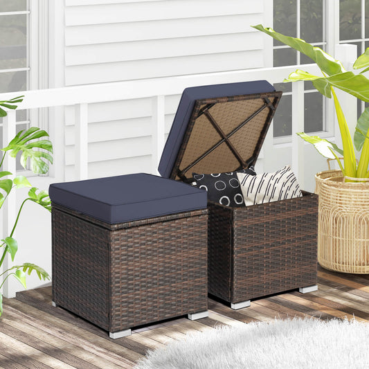 Patio Ottoman With Removable Cushions, Navy