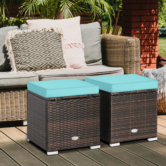 Patio Ottoman, 2 Pieces, Removable Cushions, Turquoise
