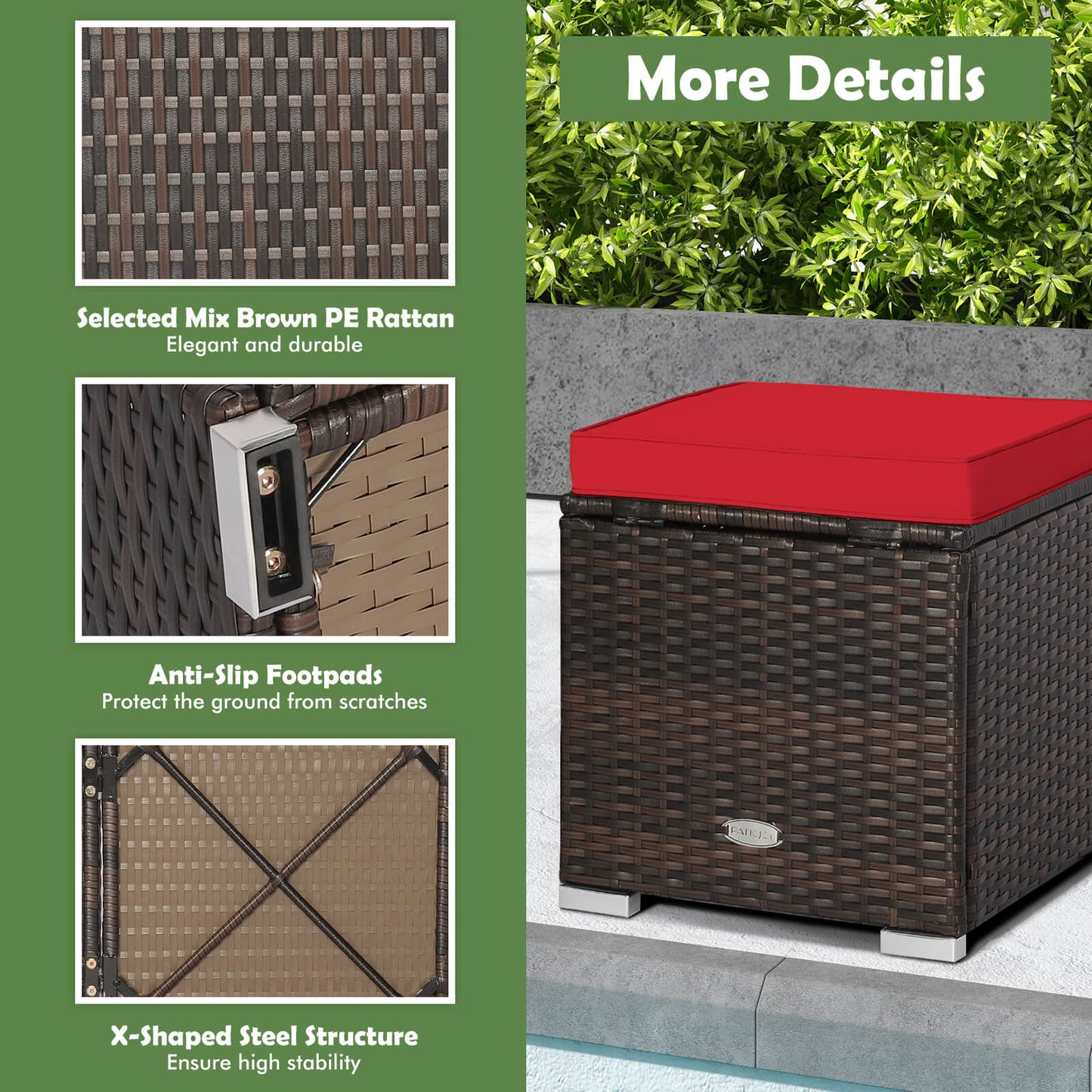 Patio Ottoman With Removable Cushions, 2 Pieces, Red Outdoor Seating & Patio Chairs at Gallery Canada