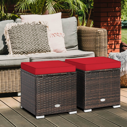 Patio Ottoman With Removable Cushions, 2 Pieces, Red