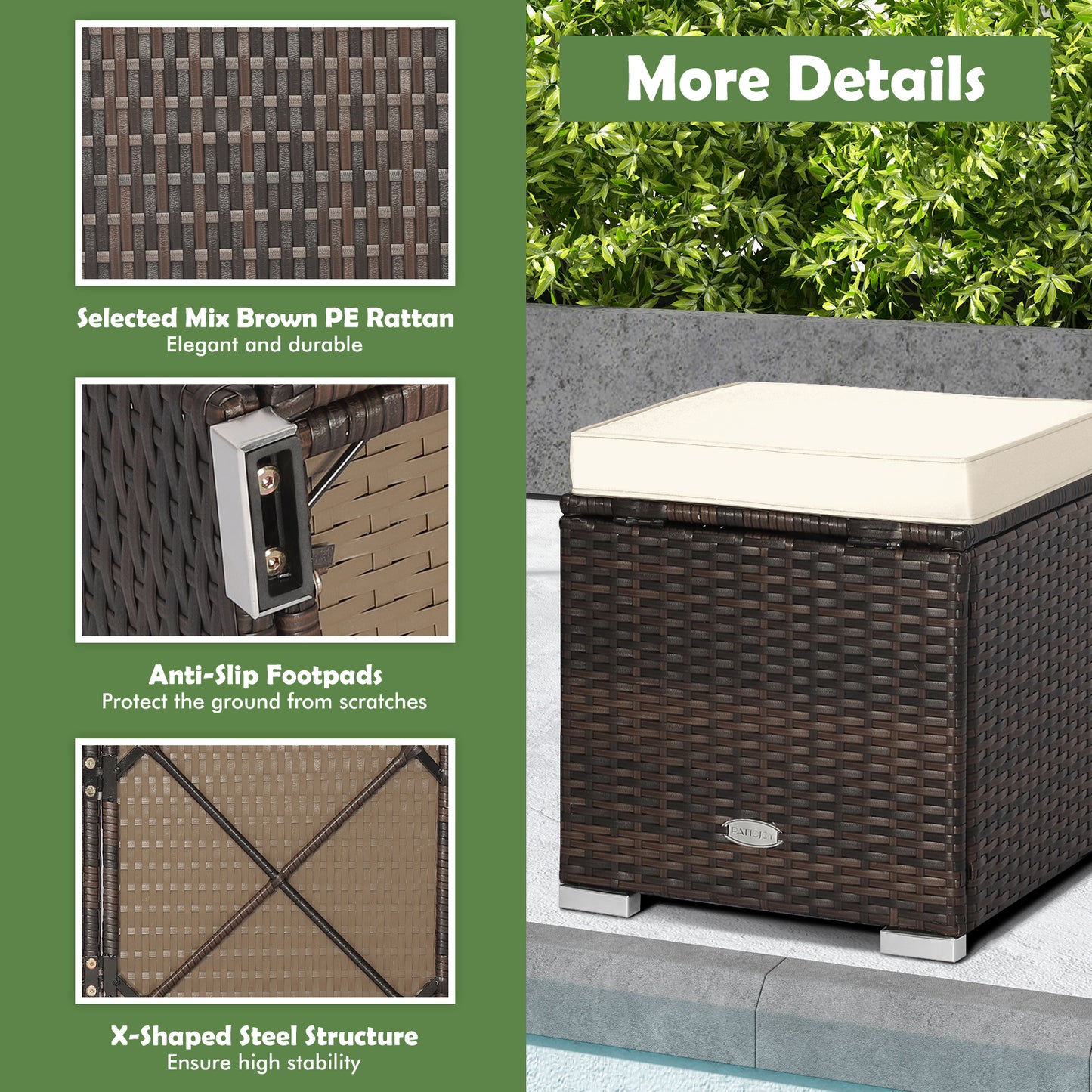 2 Piece Patio Ottoman, Removable Cushions, White Outdoor Seating & Patio Chairs at Gallery Canada