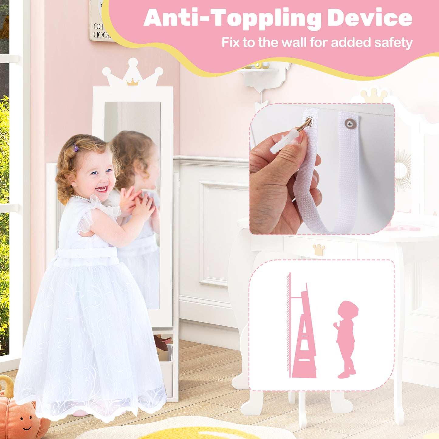 Free-Standing Full Length Kids Jewelry Armoire Cabinet, White Kids Vanities at Gallery Canada