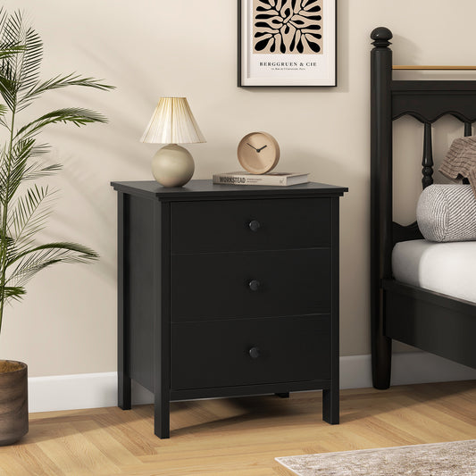 Modern Wooden Nightstand, 3-Drawer Bedside Table, Black Nightstands Black at Gallery Canada