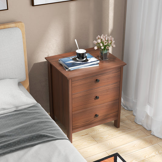 3-Drawer Wooden Nightstand Modern Bedside Table, Brown