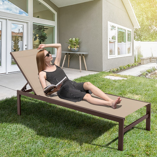 6-Position Chaise Lounge, Rustproof Aluminium Frame, Brown Outdoor Chaise Lounges Brown at Gallery Canada