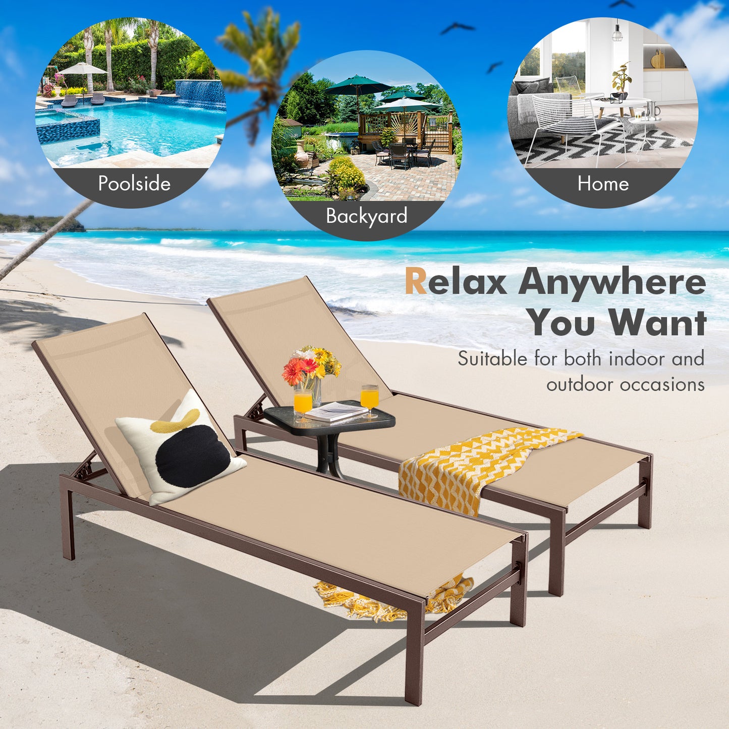 6-Position Chaise Lounge, Rustproof Aluminium Frame, Brown Outdoor Chaise Lounges at Gallery Canada