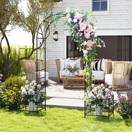 2 in 1 Garden Arbor with 2 Side Planters and 8 Ground Stakes, Black Outdoor Grills Black at Gallery Canada