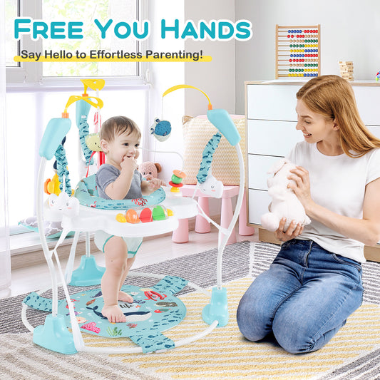 Baby Activity Center, Height Adjustable Bouncing Saucer, Light Blue Baby Gyms & Playmats Light Blue at Gallery Canada