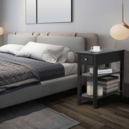 3-Tier Nightstand Bedside Table Sofa Side with Double Shelves Drawer, Black Nightstands Black at Gallery Canada