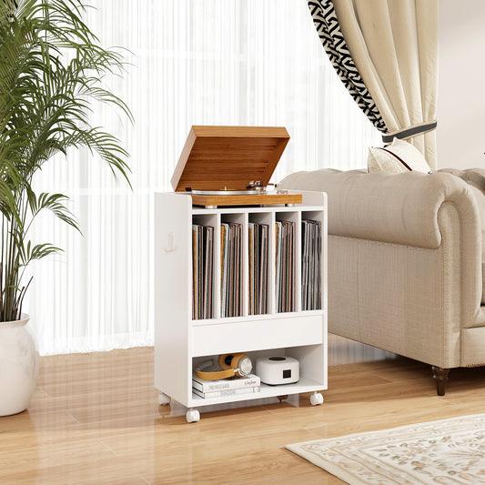 Record Rolling Turntable Stand With Drawer, White End & Side Tables White at Gallery Canada