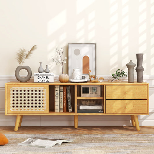 Bamboo TV Stand For 65 Inch TV, Natural End & Side Tables Natural at Gallery Canada