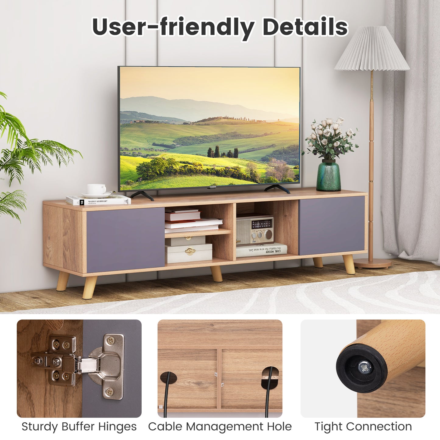 TV Stand Cabinet for TVs up to 65 Inch with Open Shelf for Living Room, Natural Entertainment Centers & TV Stands at Gallery Canada