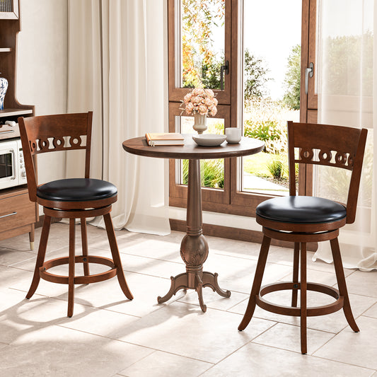 Set of 2 Swivel Bar Stools, Rubber Wood Frame, 24.5 Inches, Brown Bar Stools Brown at Gallery Canada