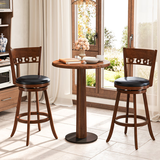 Set Of 2 Swivel Bar Stools, Rubber Wood Frame, 30.5 Inches, Brown Bar Stools Brown at Gallery Canada