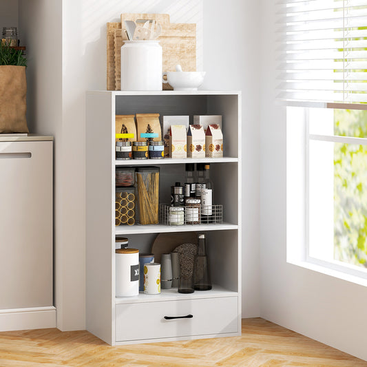 48 Inch Tall 4 Tier Wood Bookcase With Drawer, White Bookcases White at Gallery Canada