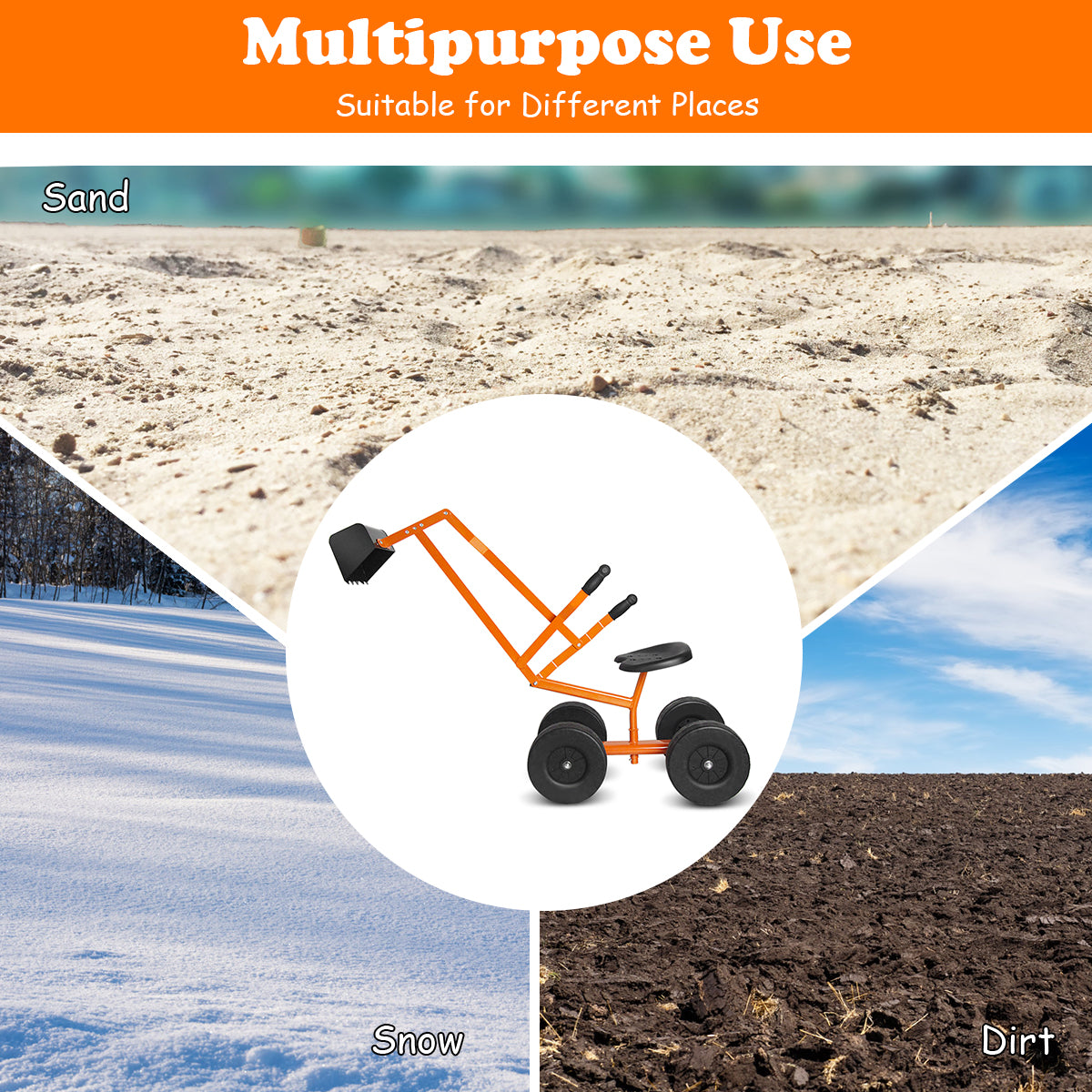 Heavy Duty Kid Ride-On Sand Digger Excavator, Orange