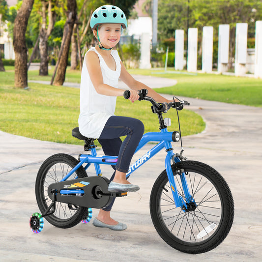 18 Inch Kids Bike, LED Lighted, Adjustable, Training Wheels, Navy Kids Bike Navy at Gallery Canada