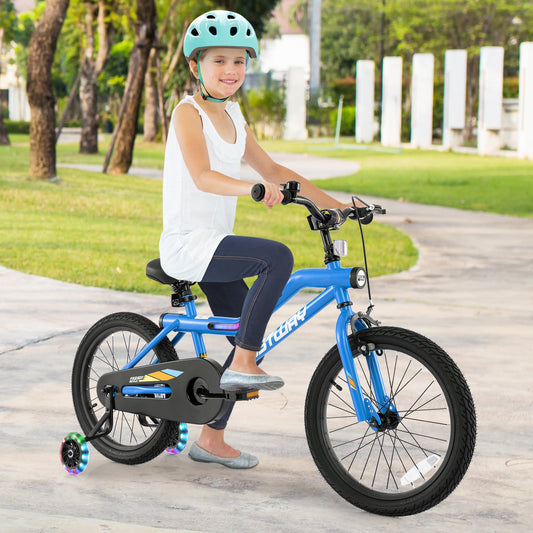 18 Inch Kids Bike, LED Lighted, Adjustable, Training Wheels, Navy Kids Bike Navy at Gallery Canada