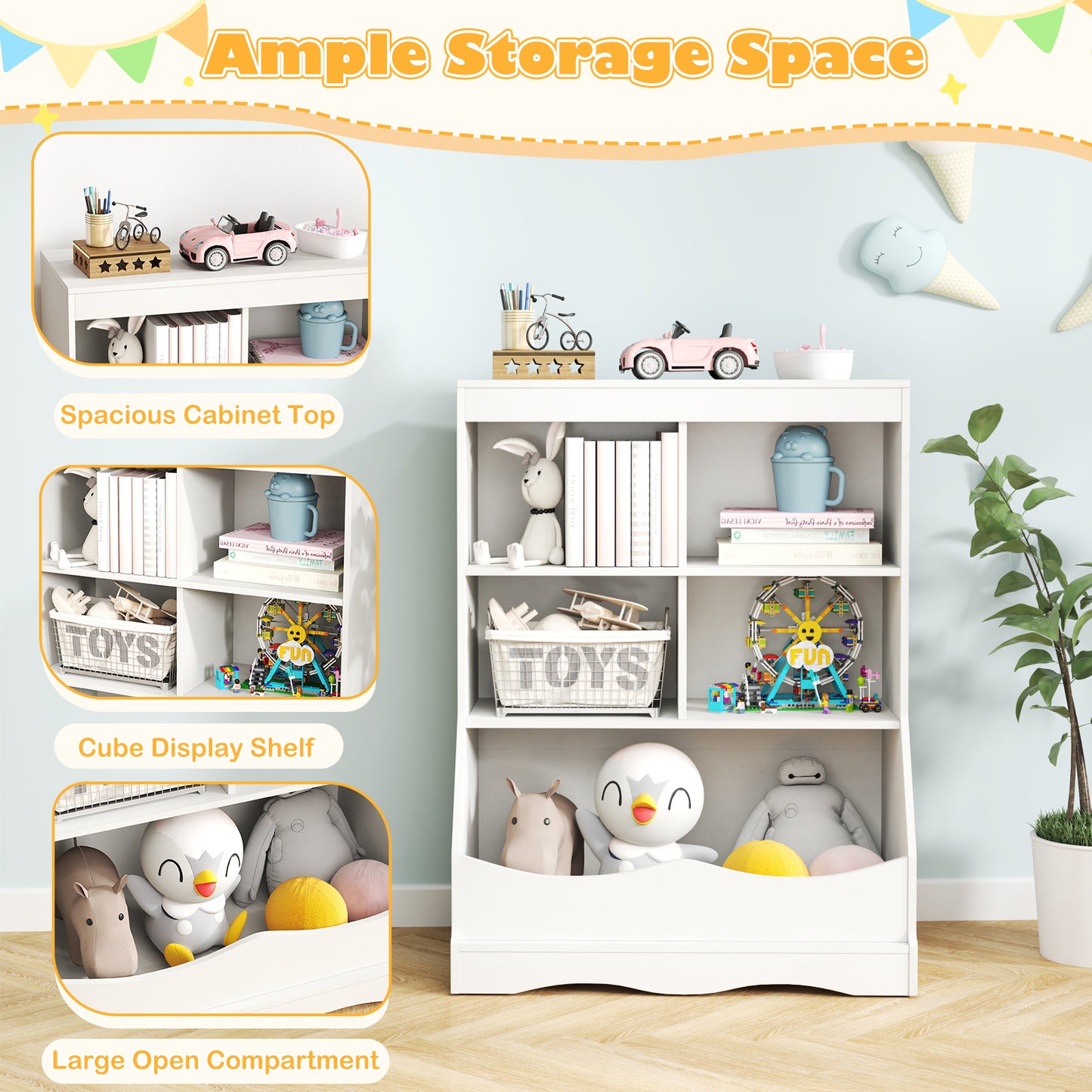 3-Tier Children's Bookcase Toy Storage Cabinet, White Kids Storage at Gallery Canada