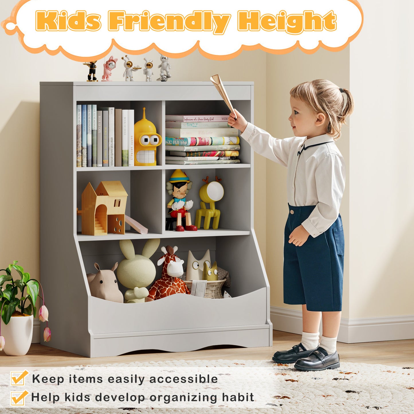 3-Tier Children's Bookcase Toy Storage Cabinet, Gray Kids Storage at Gallery Canada