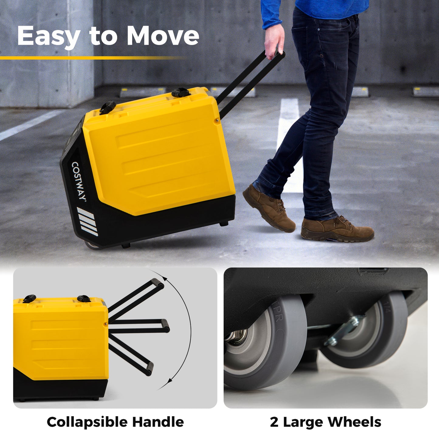 Commercial Dehumidifier, 190 PPD, With Pump And 2 Wheels, Yellow Dehumidifiers at Gallery Canada
