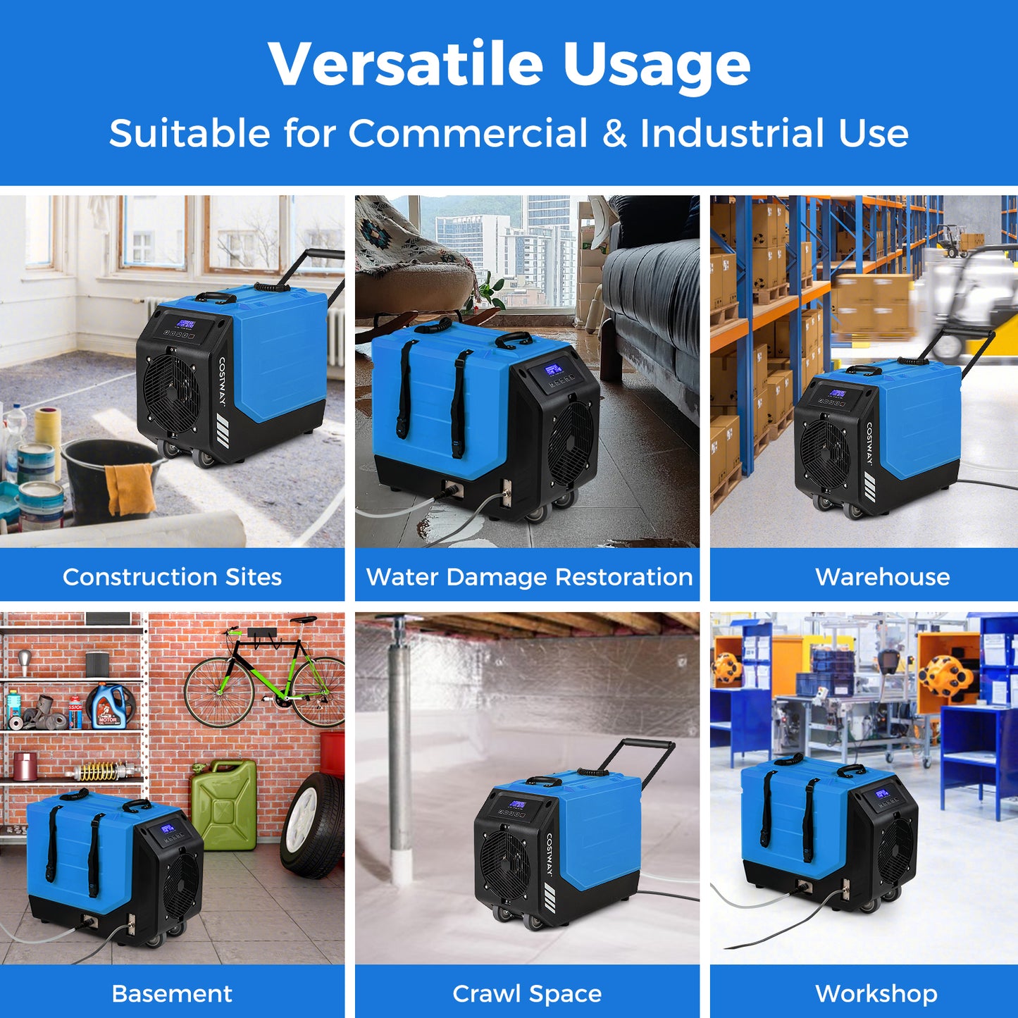 Commercial Dehumidifier With Pump, 190 PPD, Blue Dehumidifiers at Gallery Canada