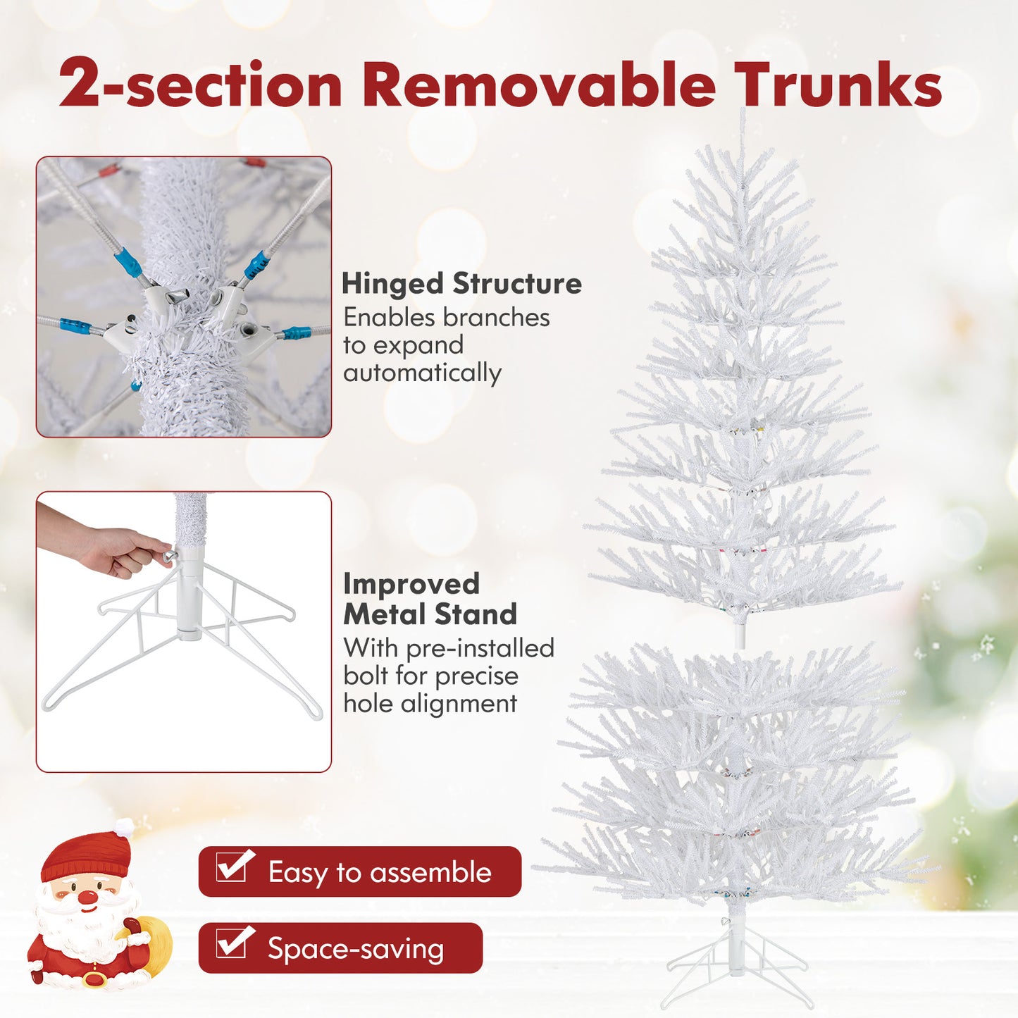 7 FT Artificial Pre-lit Christmas Tree Hinged Xmas Tree with 820 Coral-like Branch Tips, White Christmas Tree at Gallery Canada