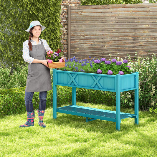 Poly Wood Elevated Planter Box with Legs Storage Shelf Drainage Holes, Blue Raised Garden Beds Blue at Gallery Canada