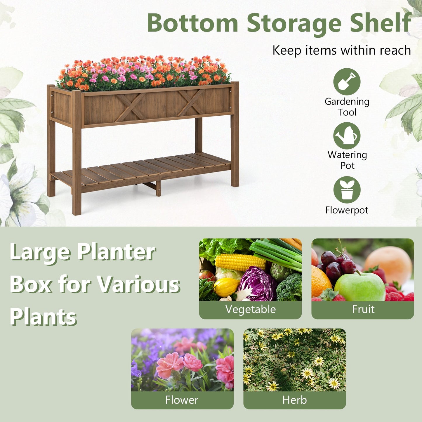 Poly Wood Elevated Planter Box With Storage Shelf, Coffee Raised Garden Beds at Gallery Canada