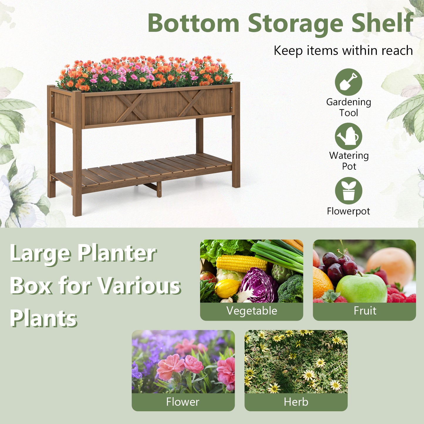 Poly Wood Elevated Planter Box With Storage Shelf, Coffee Raised Garden Beds at Gallery Canada