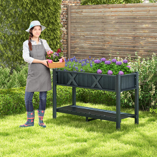 Poly Wood Elevated Planter Box With Legs, Storage Shelf, Drainage Holes, Black Raised Garden Beds Black at Gallery Canada