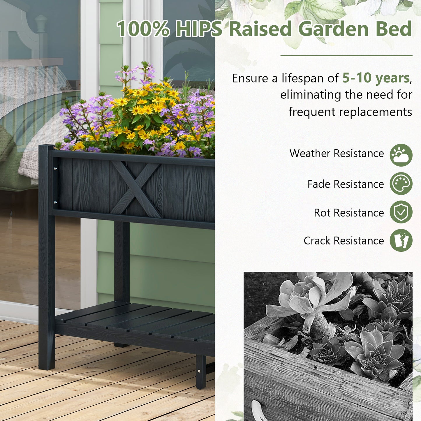 Poly Wood Elevated Planter Box with Legs Storage Shelf Drainage Holes, Black Raised Garden Beds at Gallery Canada