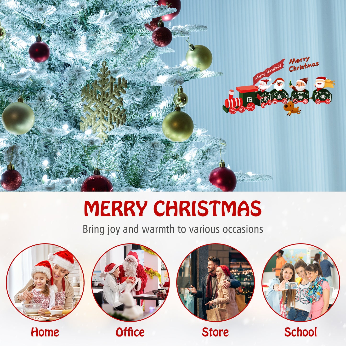 8 Feet Snow Flocked Artificial Christmas Tree with Cool White LED Lights, Green Christmas Tree at Gallery Canada