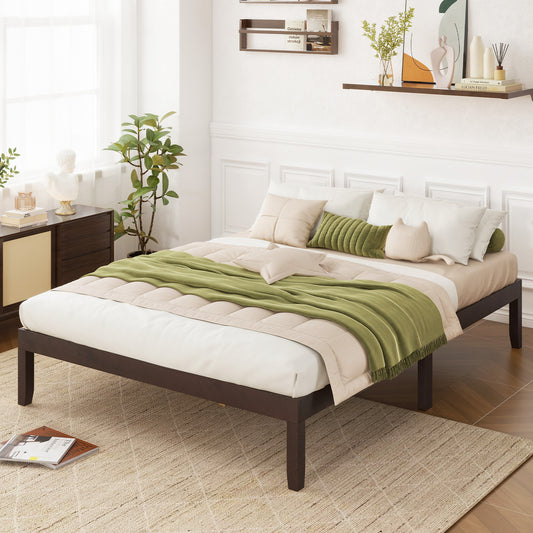 Queen Size Wood Bed Frame, Wooden Slats, Rubber Wood Legs, Espresso Simple Bed Frame Espresso at Gallery Canada