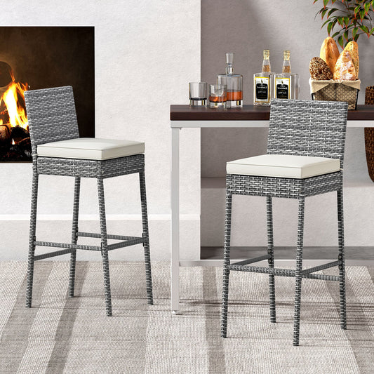 Set Of 2 Patio Wicker Barstools, Soft Cushion, Cozy Footrest, Gray Patio Bar Furniture Gray at Gallery Canada