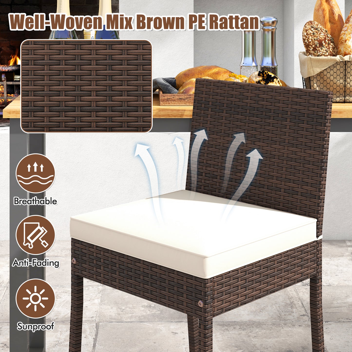 Set of 4 Patio Wicker Barstools with Seat Cushion and Footrest-Set of 4, Off White Patio Bar Furniture at Gallery Canada