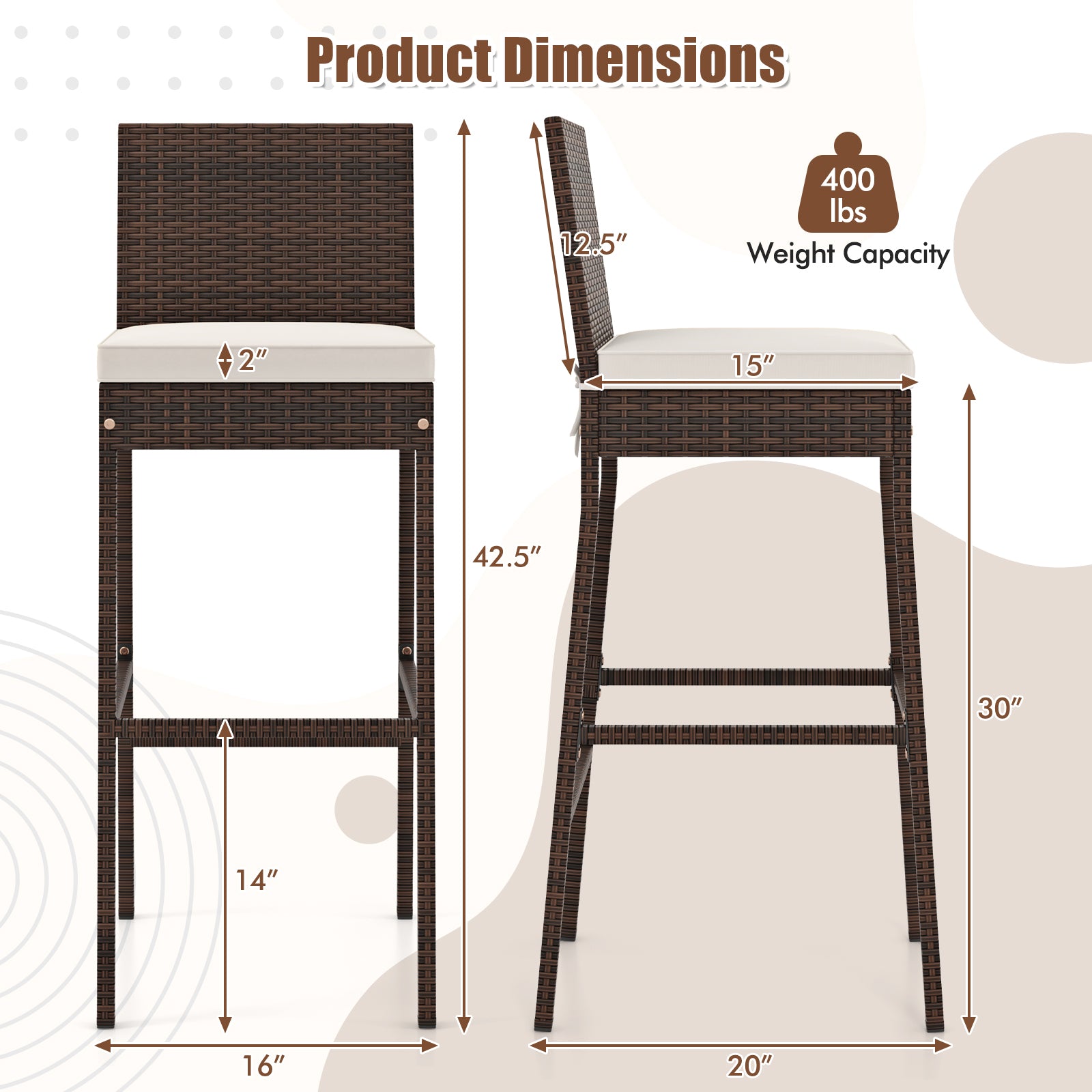 Set of 4 Patio Wicker Barstools with Seat Cushion and Footrest-Set of 4, Off White Patio Bar Furniture at Gallery Canada