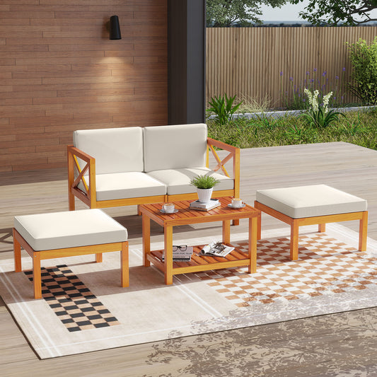 Acacia Wood Patio Lounge Chair Set, 5 Pieces, White Patio Conversation Sets White at Gallery Canada